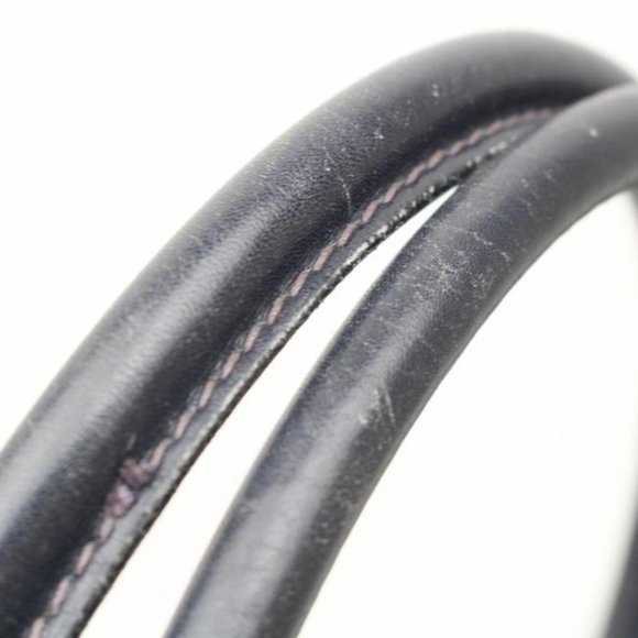 Gucci Navy Blue Leather Horse-bit Top Handle Satchel W Gold Horseshoe Accents - Picture 5 of 11